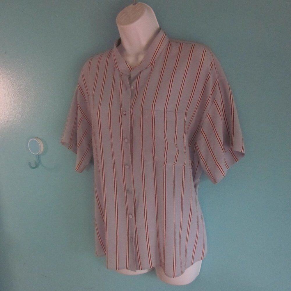 FRAME Womens Size M Sheila Striped Silk Shirt Blue w/ Burgundy Stripe